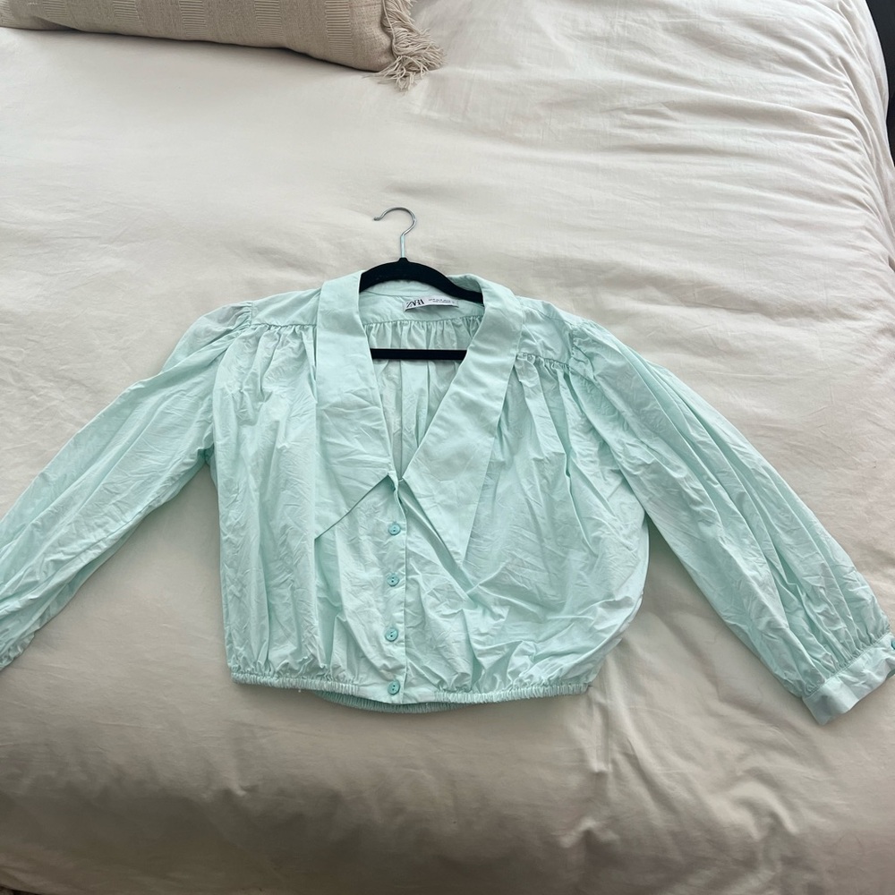 Zara blue collared blouse